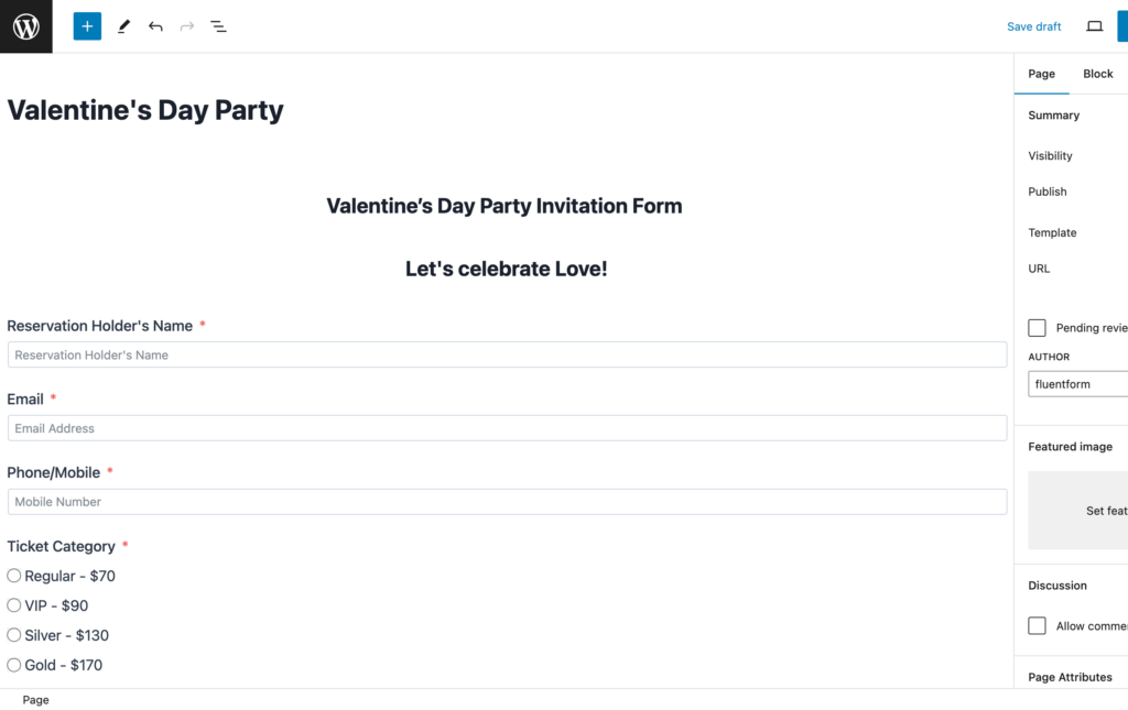 Valentine's Day party invitation form
