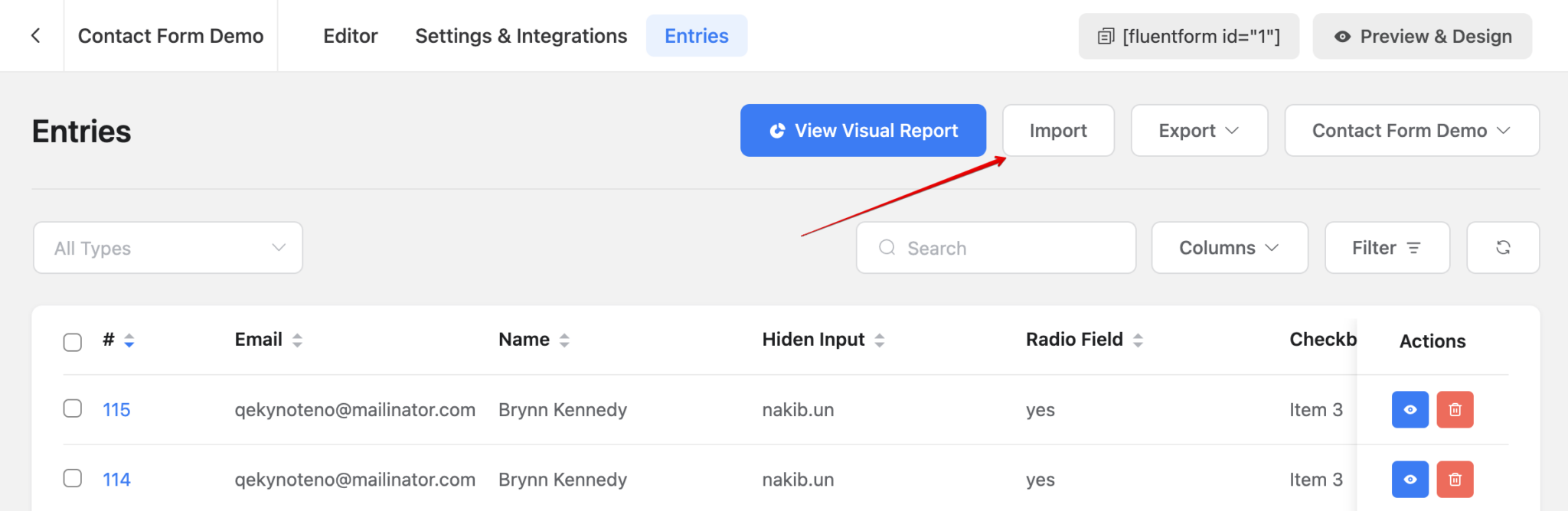 Import Entries in Fluent Forms