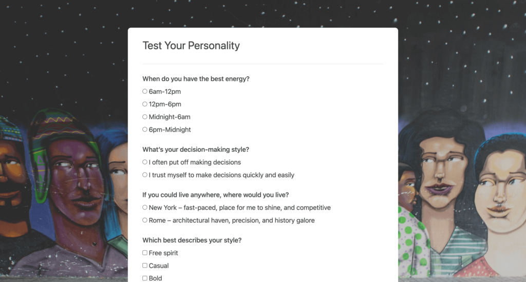 Personality Quiz in WordPress