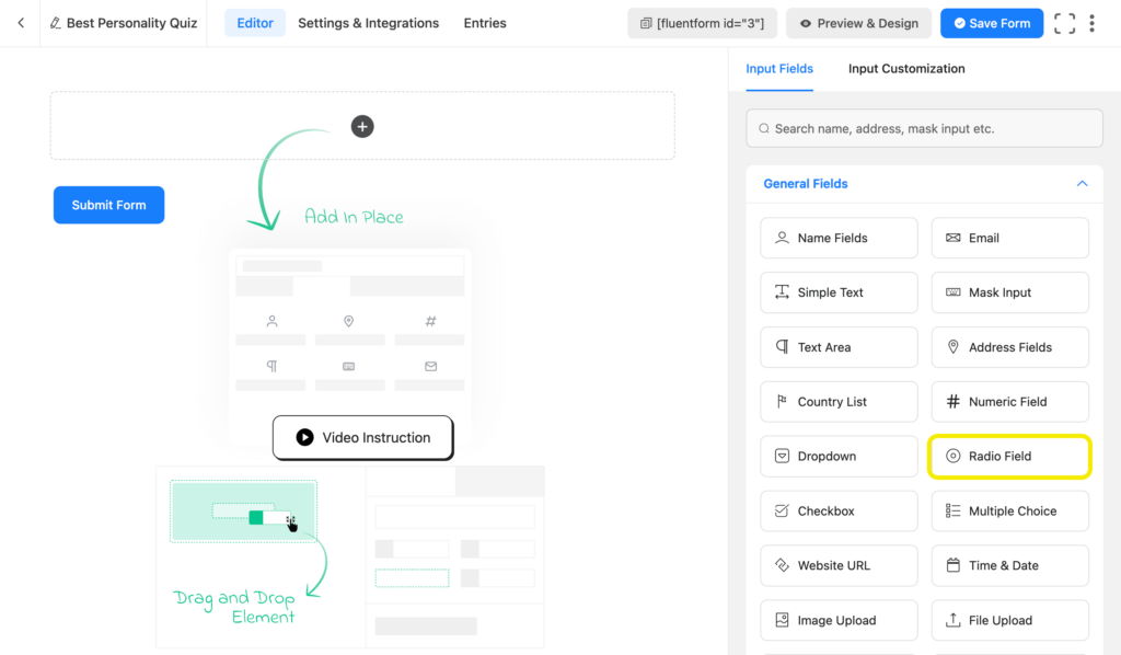 Adding Radio Field to your form