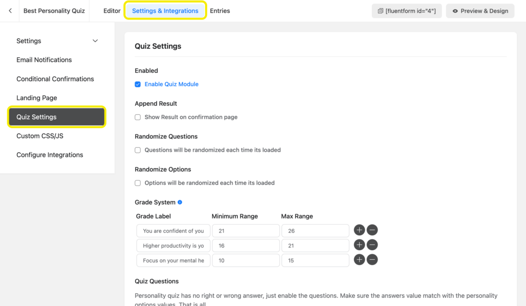 Enabling Quiz Module