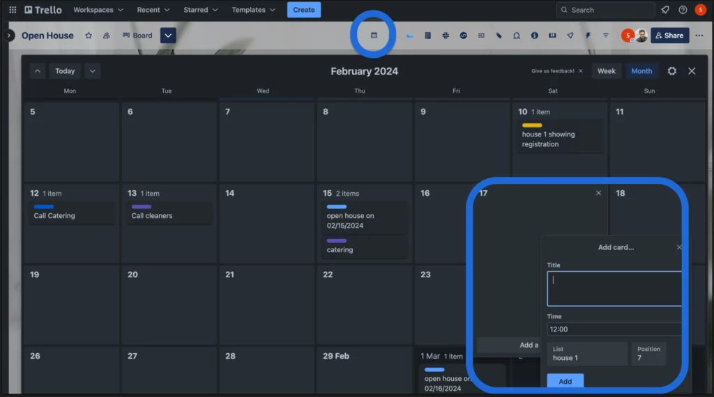 Create cards from trello calendar power-up