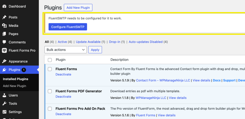 Configuring FluentSMTP