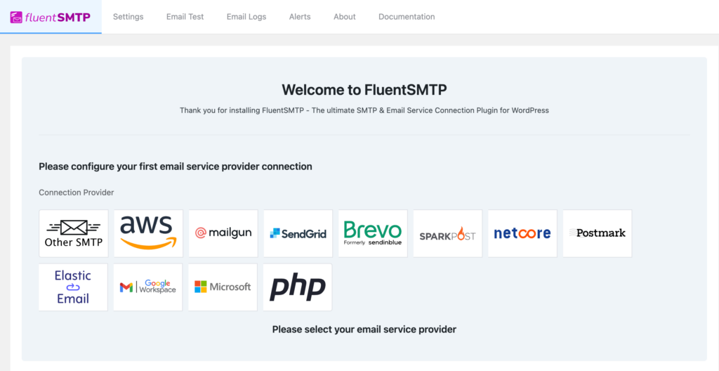 Email service providers supported by FluentSMTP