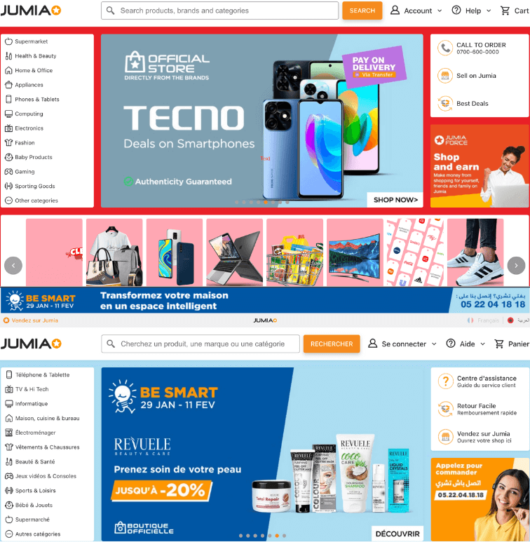 Jumia multilingual website example 