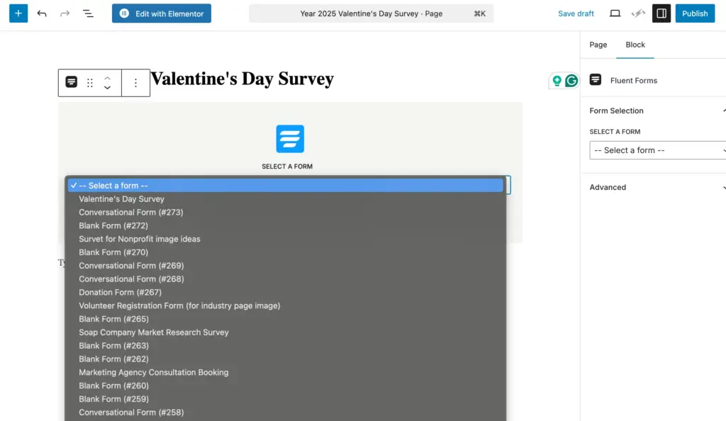 Use the Gutenberg block to add your forms in a new page on WordPress.