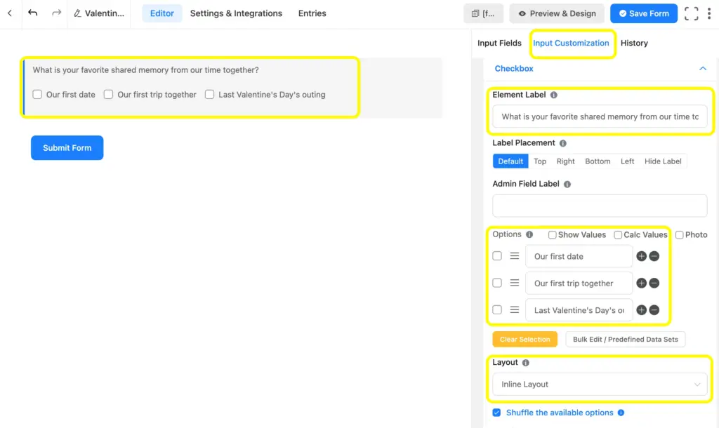 Customize fields easily on Fluent Forms. Use fields like checkbox for a better survey.