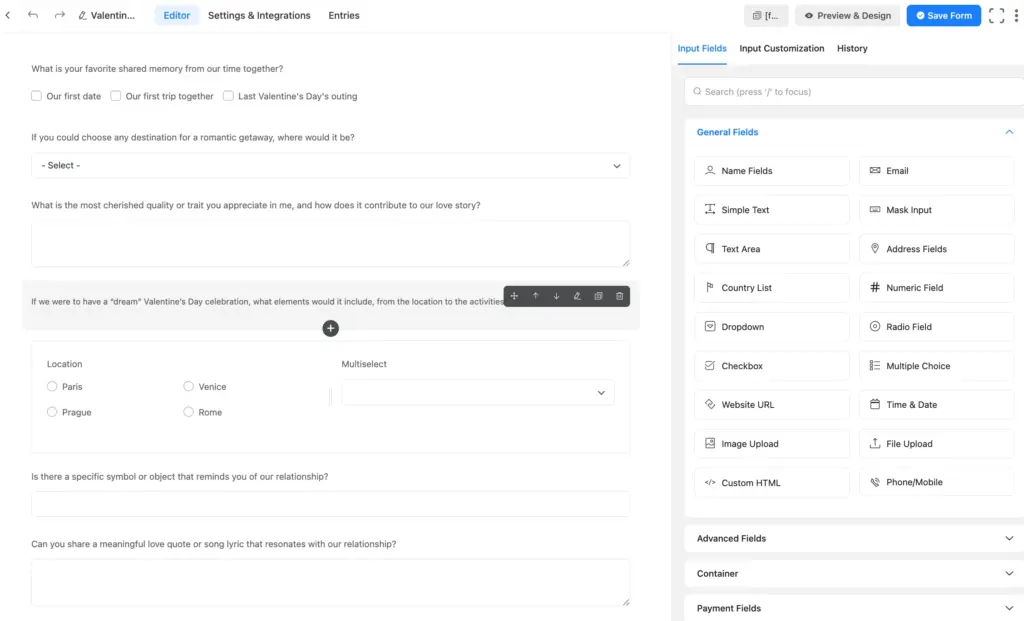 Build valentine's day survey forms on WordPress using Fluent Forms