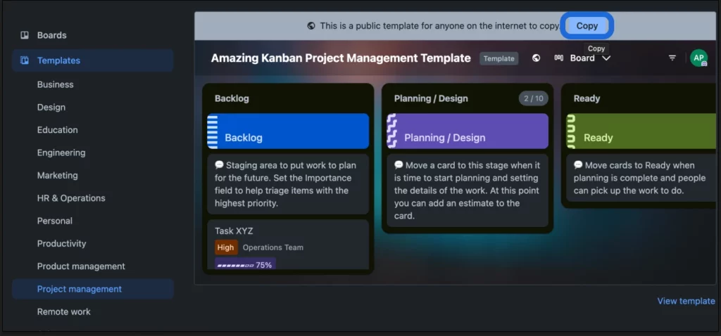 Trello project management template step 3