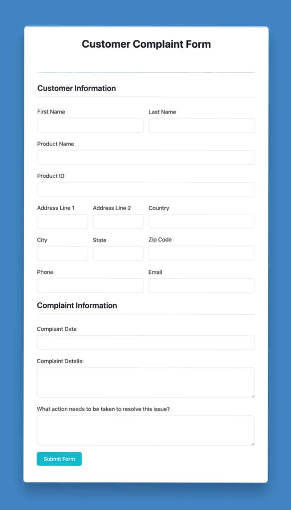 customer complaint forms