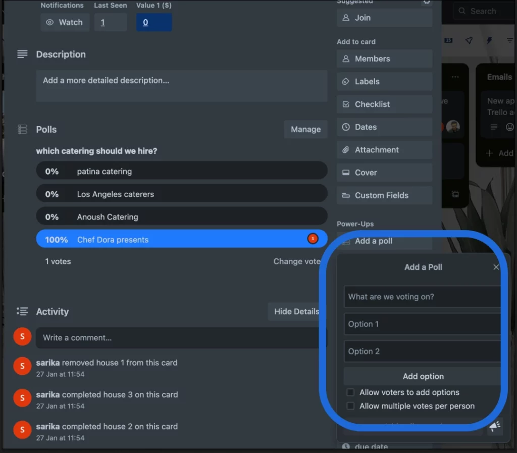 how to add polls to Trello cards
