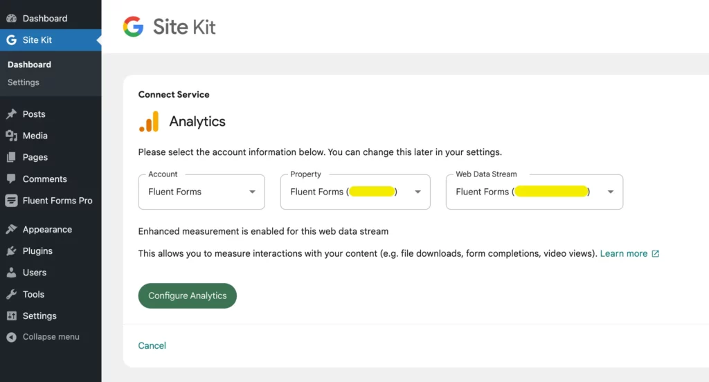Connecting Google Analytics using Site Kit plugin