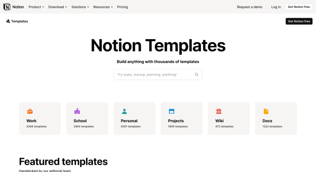 notion template gallery