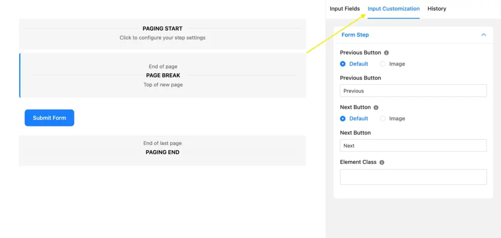 multi step form builder: page break