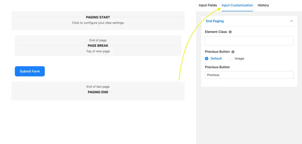 multi step form builder: paging end