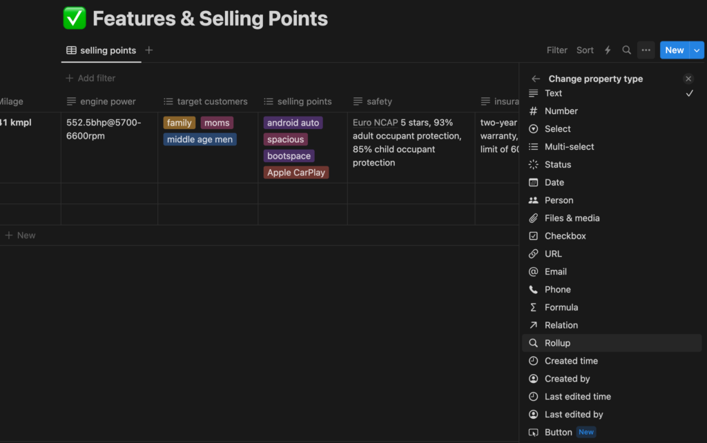 Notion property types