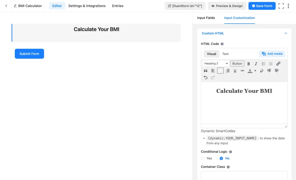 Create a WordPress BMI Calculator for Health-Focused Website - Fluent Forms