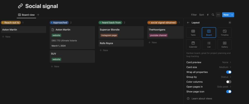 how to change Notion database view