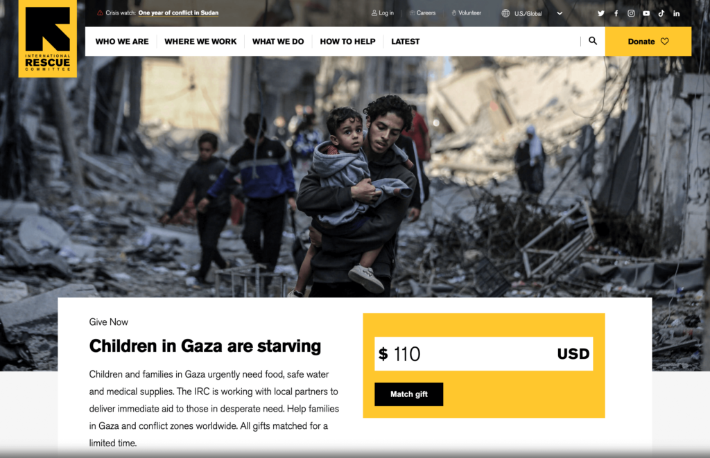 call to action example: International Rescue Committee
