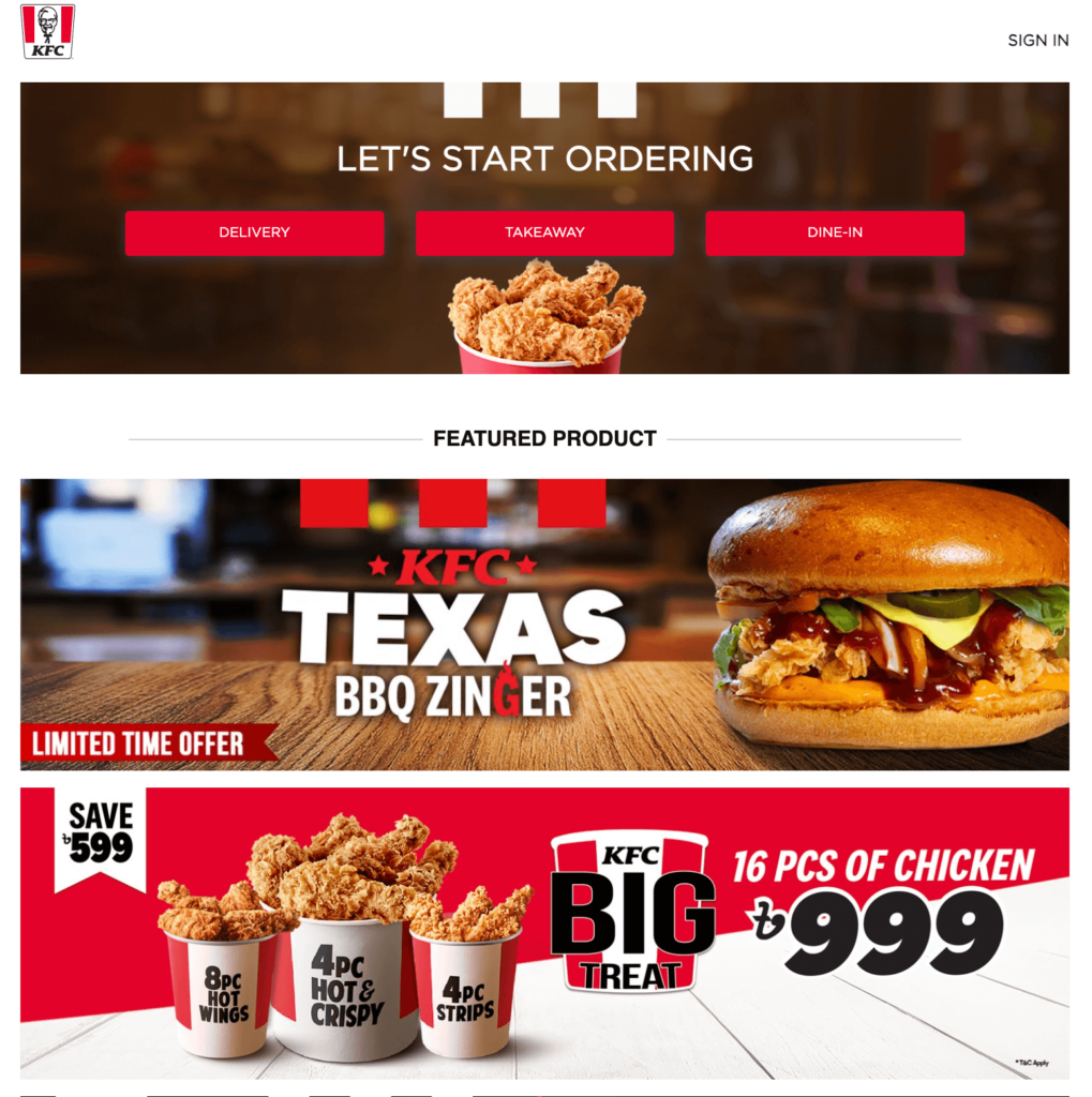 call to action example: KFC