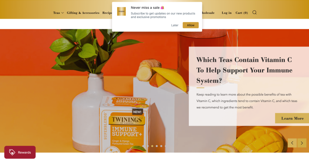 call to action example: Twinings