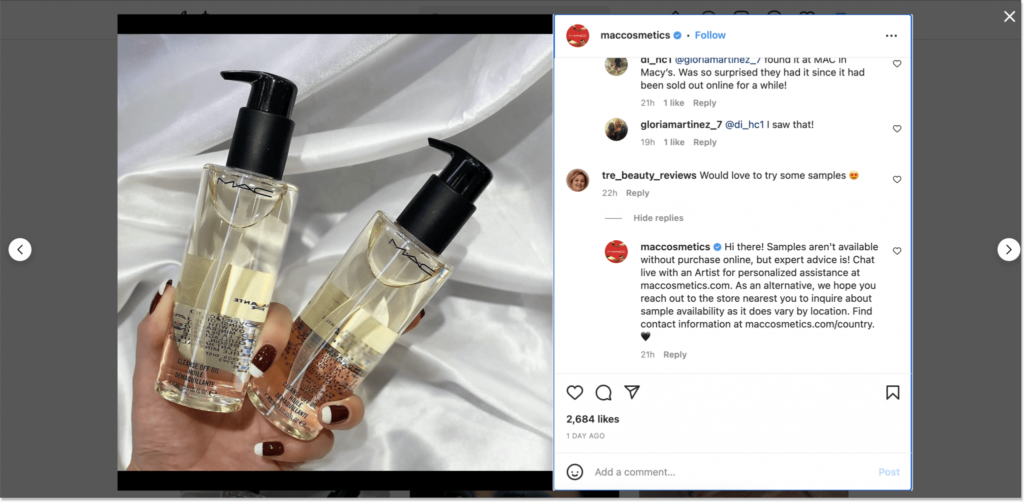 Mac cosmetics social media interaction