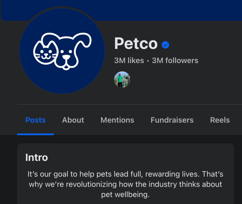 Facebook profile of a company named 'Petco' (optimized for social media lead generation)