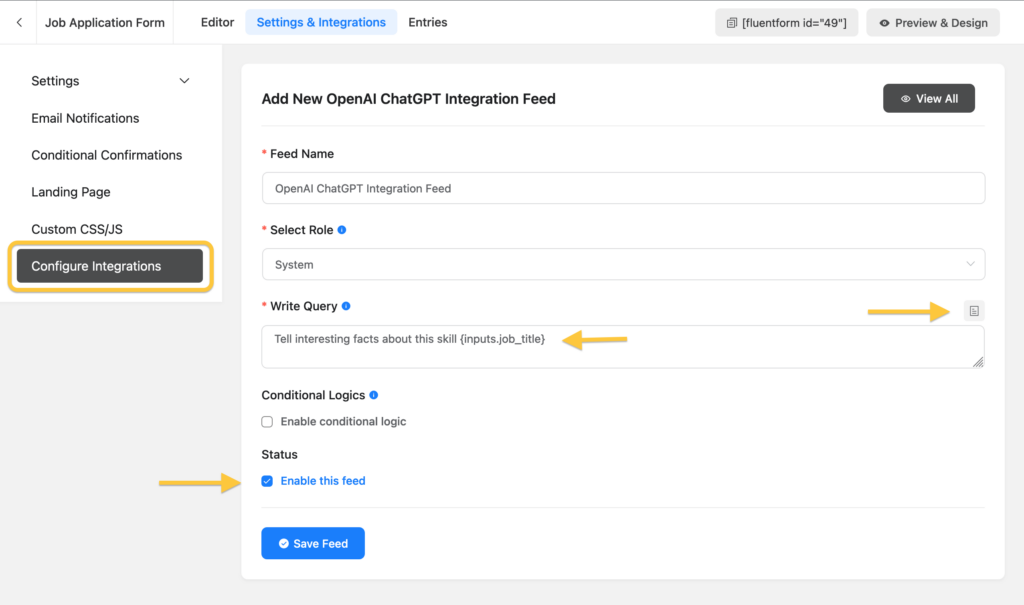ChatGPT Fluent Forms integration