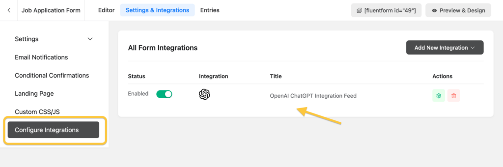 ChatGPT Fluent Forms integration