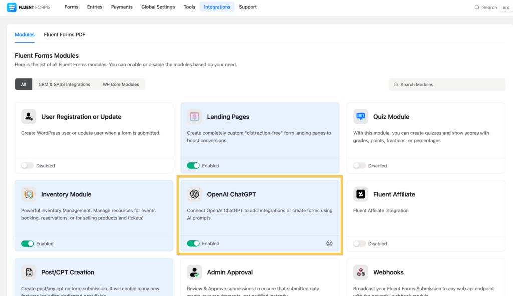 ChatGPT Fluent Forms integrations