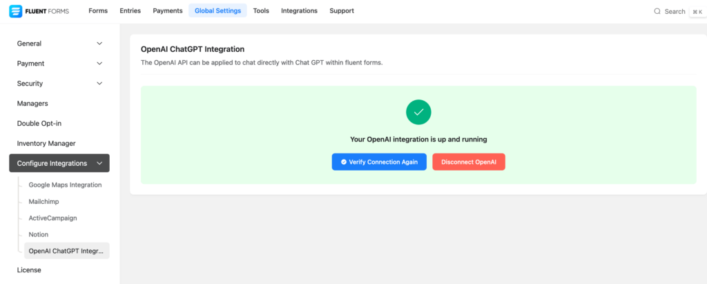 ChatGPT Fluent Forms integration