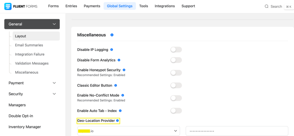 Global Settings - Geo Location Provider