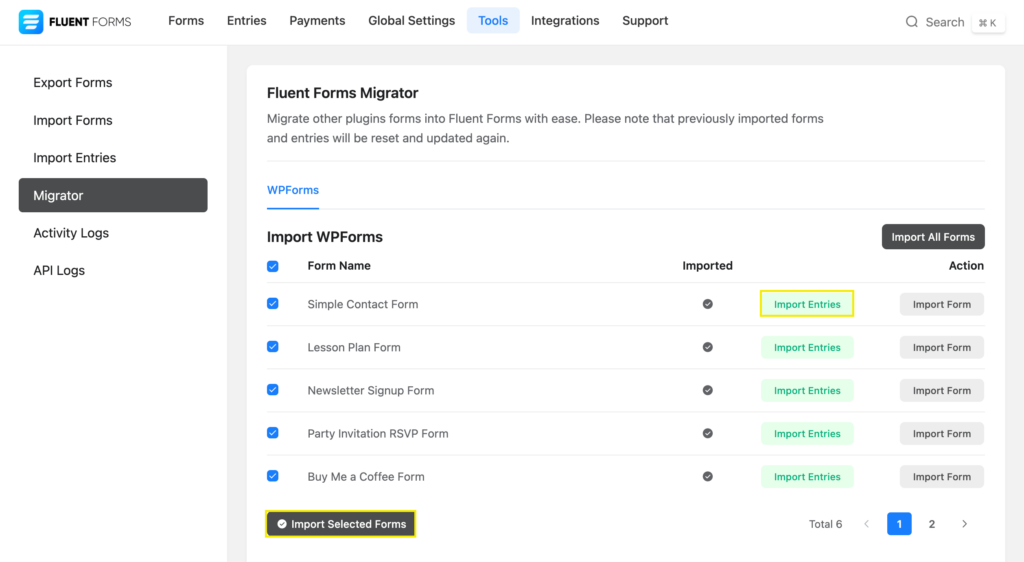 Import from WPForms to Fluent Forms