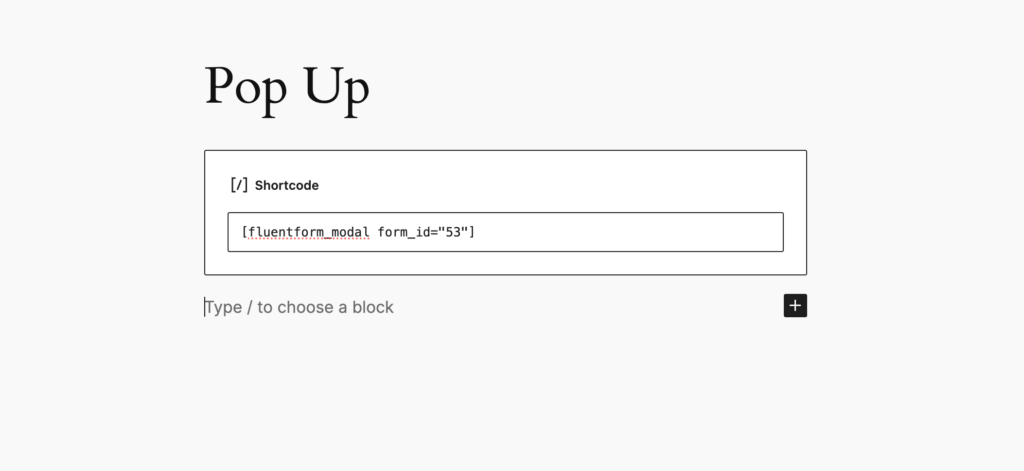 Modified Fluent Forms shortcode for popup box