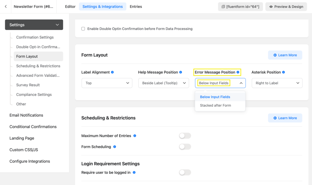 Error Message Position- Below Input Fields