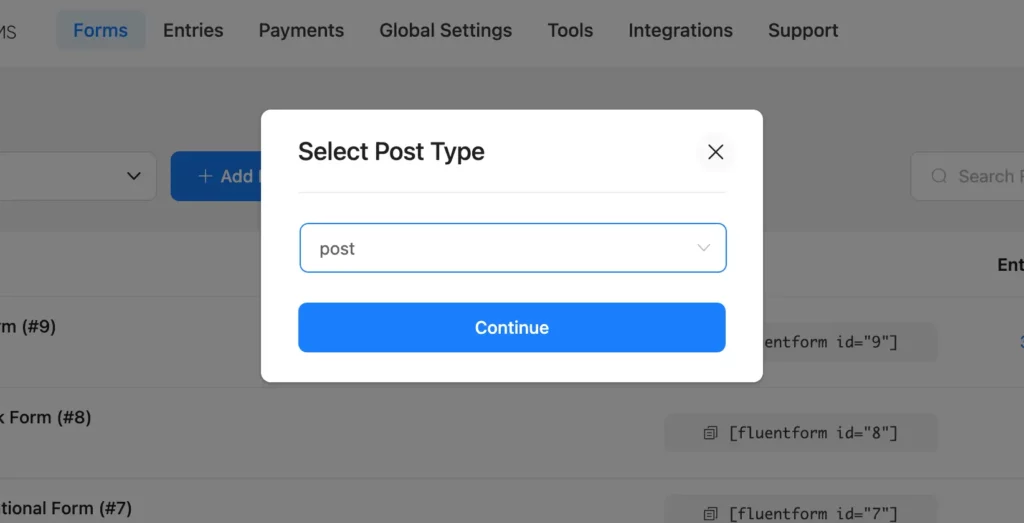 Selecting post type