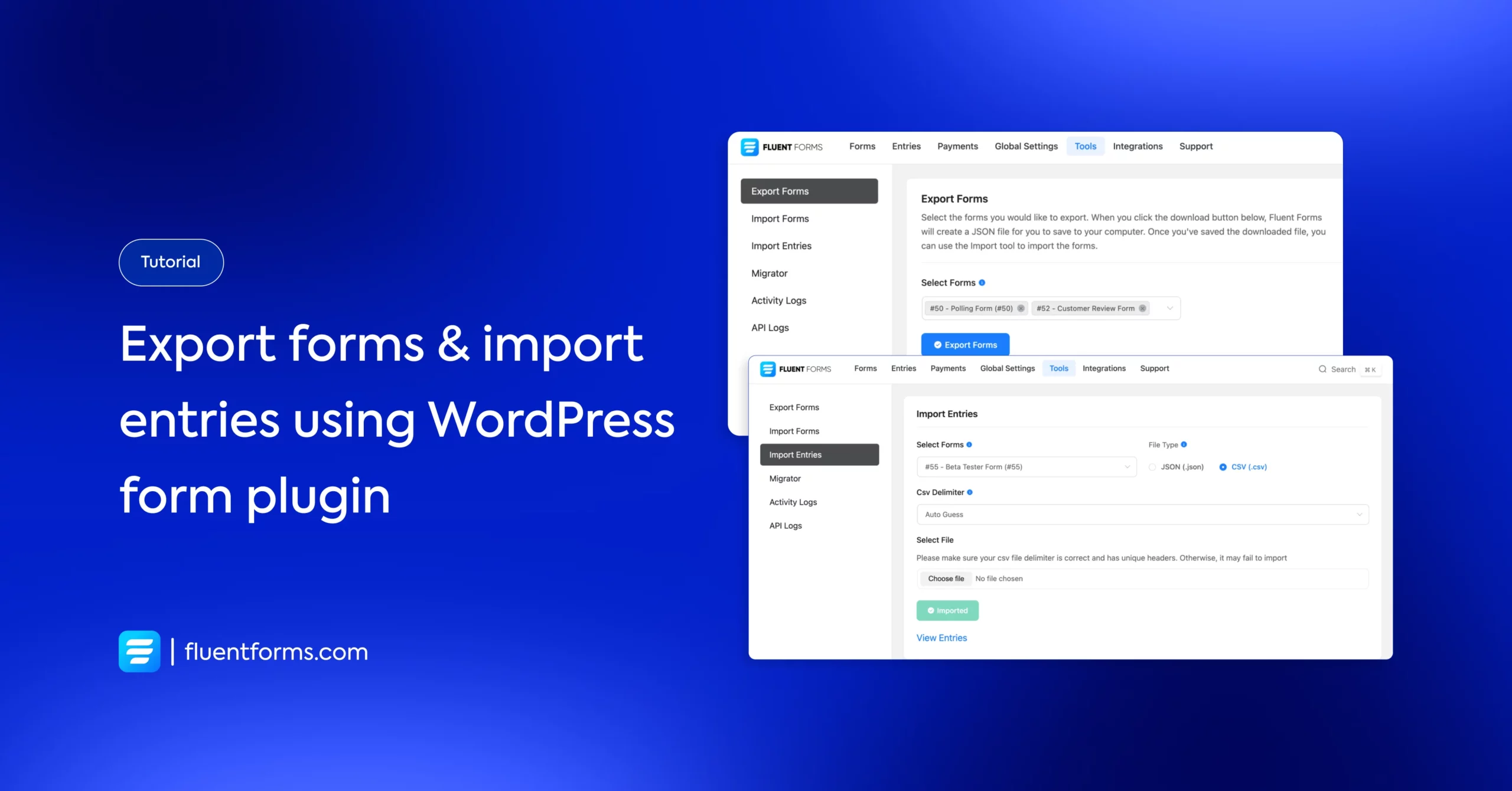 Export forms, import form entries, WordPress form plugin