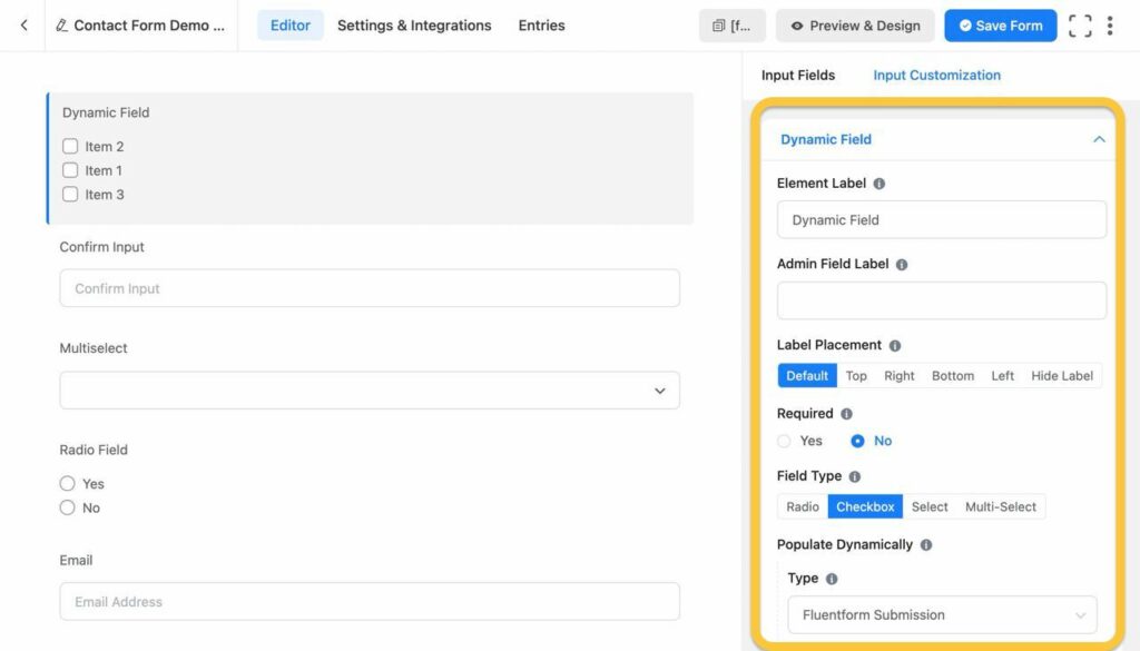 Fluent Forms Dynamic Fields