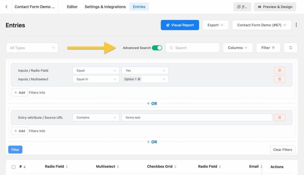 Fluent Forms Advanced Search Filter on Entries Page