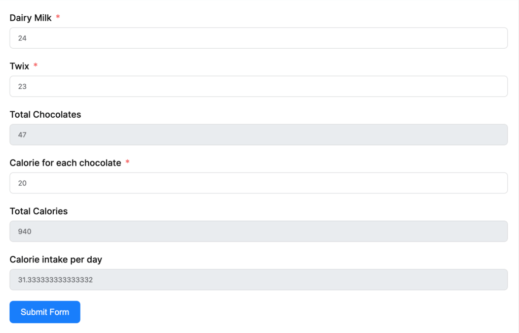 Result of division of calculator form