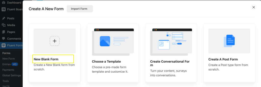 Create a New Blank Form to create a calculator form