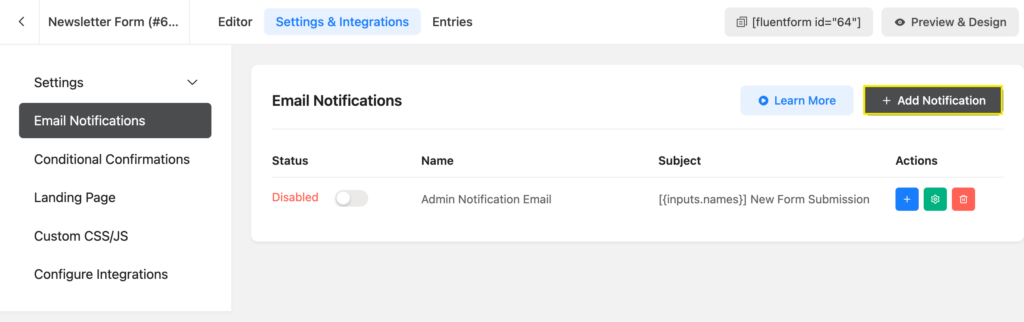 Email Notification- Add Notification