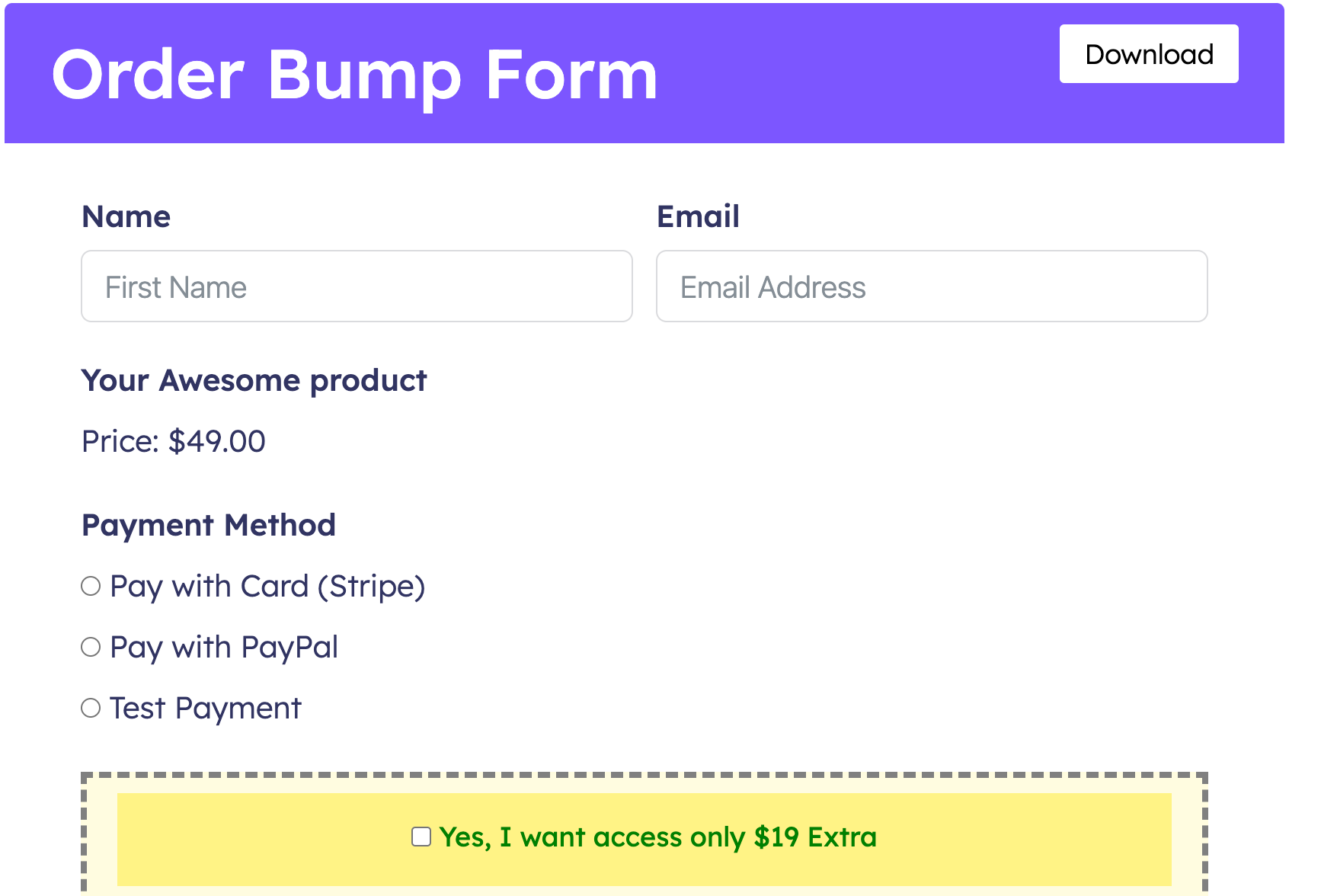 Order Bump Form - Fluent Forms