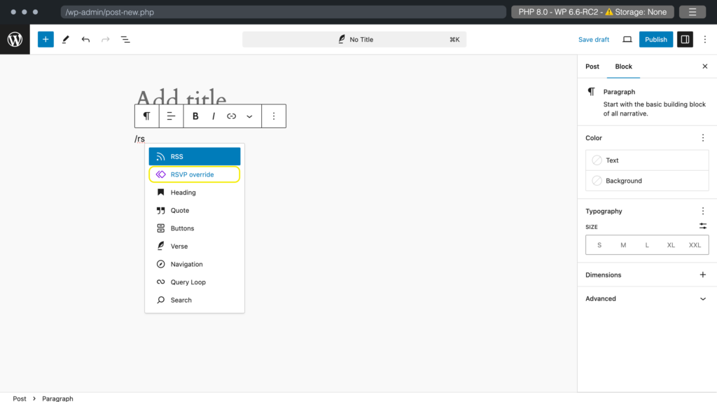 WP 6.6 choose a synced pattern block