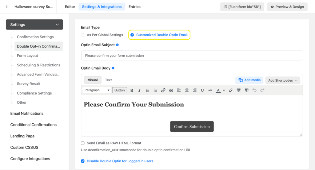 customize double opt-in email for individual forms