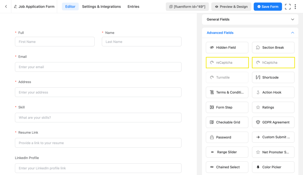 reCaptcha and hCaptcha input fields