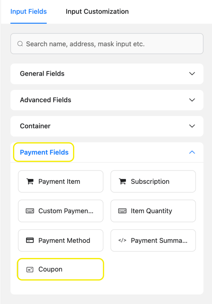 apply coupon from payment input field