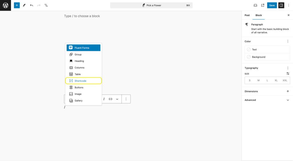 take a shortcode block in gutenberg layout