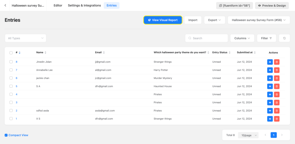 view visual report from entries