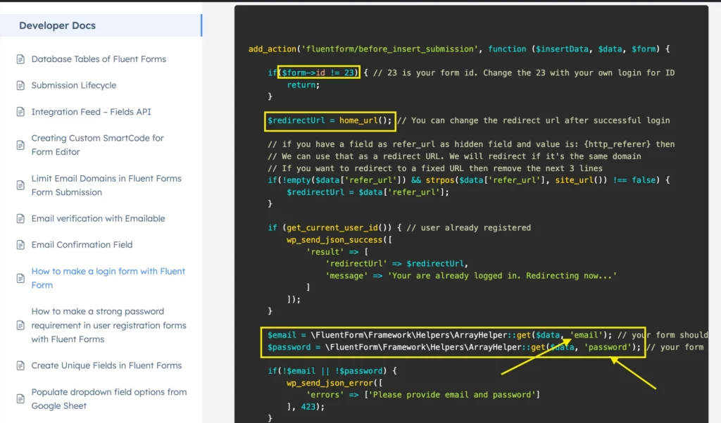 code for a login page with name and email attributes